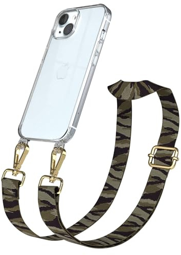 EAZY CASE Handykette - Verstellbares Taschenband kompatibel mit iPhone 15, Schulterriemen, Handykordel mit Silikon Hülle, Umhängetasche, Grün Camouflage Gold