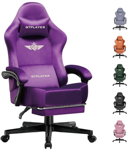 GTPLAYER Gaming Stuhl,Atmungsaktiver Bürostuhl,bürostuhl ergonomisch, Hochwertiger - Stoff,Ergonomischer PC Stuhl,160° Verstellbare Rückenlehne und ausziehbare Fußstütze,Tragkraft 180 kg,Dunkelviolett