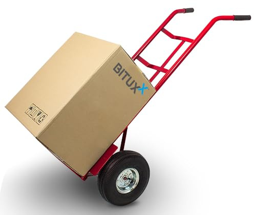 BITUXX Sackkarre Transportkarre Stapelkarre Handkarre Sackrodel Karre Transport bis 200Kg mit Luftbereifung Rot