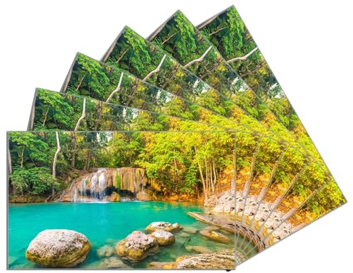 Wallario 6er Set Frühstücksbrettchen aus Glas, Glasunterlage, Glasbrettchen Paradiesischer Wasserfall, Größe 14 x 23 cm, Sicherheitsglas
