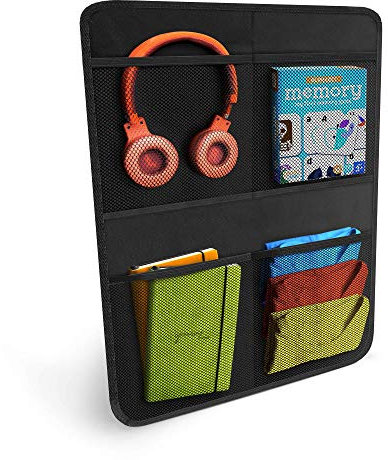 Systemoto Auto Rücksitz Organizer mit 4 Großen Taschen (1 Stück) - Autositz Organizer mit Trittschutz - Sitzschutz für Auto Rückenlehne - Vordersitz Schutz Kinder - Sitz-Schoner, Kickmatte (Schwarz)