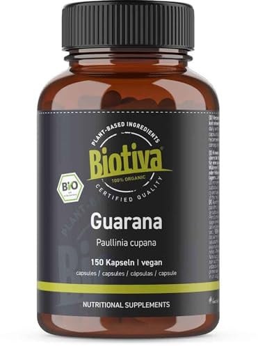 Guarana Kapseln Bio - 150 x 500mg - koffeinhaltig - natürlich - biologisch - ohne Zusatzstoffe - hergestellt und kontrolliert in Deutschland - Vegan - Biotiva