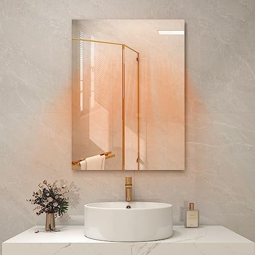 byecold 80 x 60 cm 450W Smart Heated Bathroom Mirror Electric Infrared Heating Panel Mirror Frameless Wall Mounted IP54 Waterproof/Dustproof/Anti-Fog