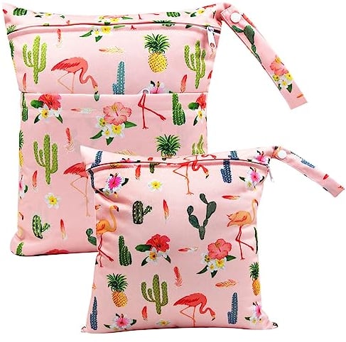 FenFang Wetbag Kindergarten, 2 Stück Nasstaschen Windeltasche Stoffwindeln Nassbeutel Organiser Beutel Wickeltasche Taschen Wasserdicht Wiederverwendbar (Rosa)