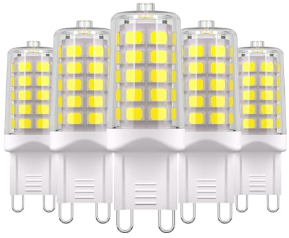 BAOMING G9 LED Bulb, Daylight White 6000K Not Dimmable, 4W G9 Base Light Bulbs, 40W T4 Halogen Equivalent, Bi Pin Base, No-Flicker 360 Beam Angle, 120V 450LM, 5-Pack