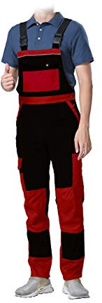 YJKJ Latzhose, Herren Arbeits Latzhose, Baumwolle Siamese Multi-Tasche Einstellbar Vier Jahreszeiten Geeignet Geeignet Für Verschiedene Branchen,Rot,XL