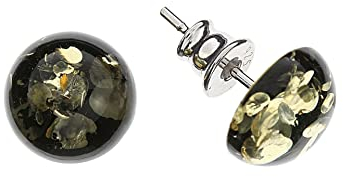 Bernstein Ohrringe von Artisana-Schmuck, runde grüne Ohrstecker mit Bernstein, Fassung 925/000 Sterling Silber rhodiniert
