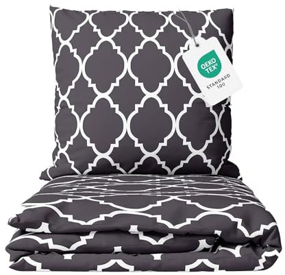 Class Home Collection Bettwäsche 135x200 cm - 2-teiliges Renforce Bettwäsche-Set aus Baumwolle mit Reißverschluss, Maroc Design in Anthrazit, für Einzel- und Doppelbetten
