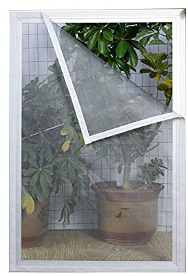 MAODOU 70x140cm,Zanzariera Per Finestra,Zanzariera Con Nastro Magico Protezione Zanzara, Rete grigia e adesivi bianchi