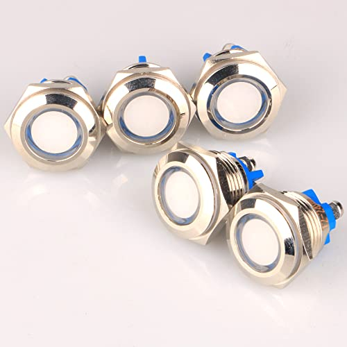 GUUZI 5pcs 12V-24V 16mm LED Metallkontrollleuchte Wasserdichte Signallampe mit Draht(Weiß)