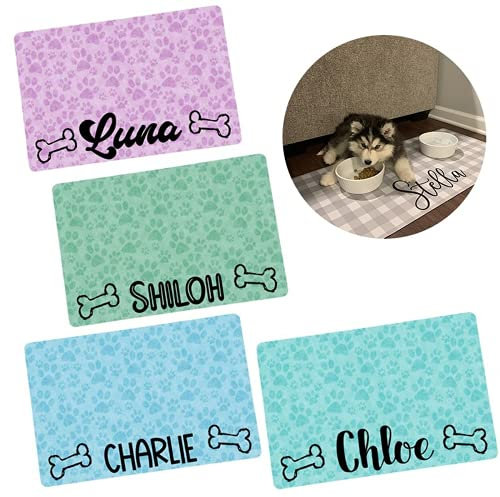 Personalised Pet Placemat,Customized Cat & Dog Bowl Mats for Food and Water,Personalized Pet Mats with Waterproof and Easy To Clean,Floor Mat for Dog Bowls,pet Gifts for Dogs (40x25cm,light green)