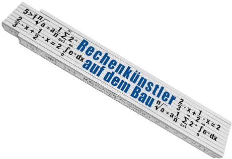 Rechenkünstler auf dem Bau Meterstab aus Holz in Blau-Weiß zum Thema Mathematik schöner Zollstock als Geschenk für Heimwerker die Formeln mögen