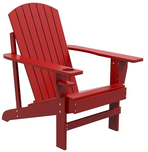 Outsunny Adirondack-Gartenstuhl mit Becherhalter Gartenliege Balkonstuhl Massivholz Rot 72 x 94 x 93 cm
