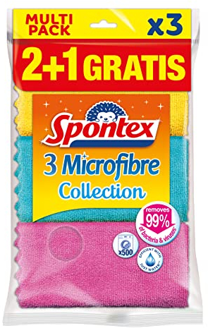 Spontex MF Collection 2+1 Microfiber Cloth, Multicolor, 3 Count (Pack of 1)