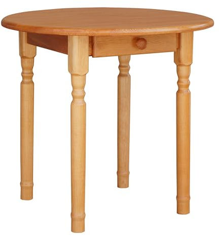 k koma Runder Kiefer Tisch mit SCHUBLADE Esstisch Küchentisch Speisetisch massiv NEU Alder (Durchmesser 50 cm)
