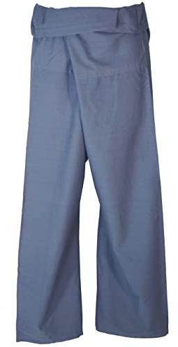 GURU SHOP Thai Fischerhose aus Fester Baumwolle, Wickelhose, Yogahose, Unigröße - Uni Taubenblau, Herren/Damen