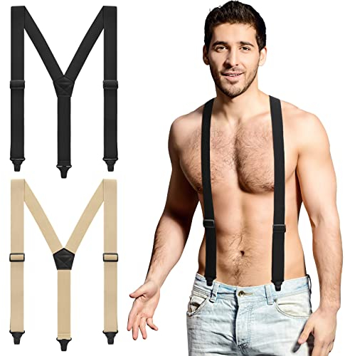 Hosenträger für Herren, Flughafenfreundlich, Kunststoff-Clips, Wandern, versteckte Hosenträger für Herren, 2 Stück, Schwarz, Khaki, Einheitsgröße