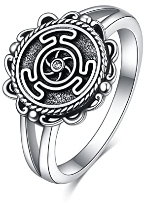 POPLYKE Anxiety Wheel of Hecate Ringe für Frauen Silber Heidnische Göttin Wicca Ringe 7, Stein:, Mondstein