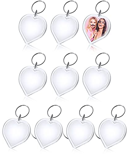 Lusofie Acryl Foto Schlüsselanhänger 10 Stück Blanko Herz Schlüsselanhänger mit Spaltring Durchsichtiger Kunststoff Personalisierter Schlüsselanhänge DIY Geschenk (5 × 4,8 cm)