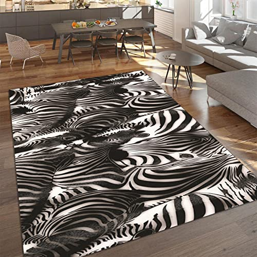 SANSJI Schwarz-weißes Zebra-Muster Indoor-Teppich, Moderner Minimalist Maschinengewebt Schlafzimmerteppich - für Schlafzimmer Wohnzimmer Esszimmer Balkon 140 x 200 cm