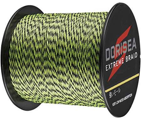 Dorisea Extreme Braid geflochtene Angelschnur, 100 % PE, 1000 m, 2,7–227 kg getestet, abriebfest, unglaubliche Superline, fluoreszierendes Grün und Schwarz, 9 kg/0,2 mm