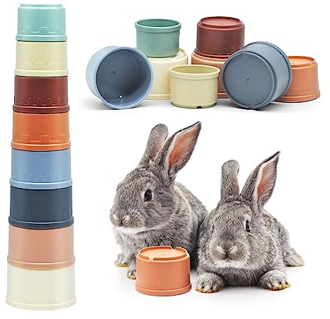JJWNMLL 8pcs Jouet Lapin,Tasse Empilable Jouet pour lapinen Plastique sans BPA, pour Jouets de Lapin empilables pour Cacher de la Nourriture et s'amuser (Couleur morandi)
