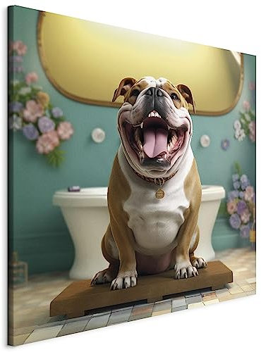 murando - Wandbilder Hund lustig 40x40 cm 1 tlg - Wand Deko Leinwand Bilder Groß Wanddeko Wohnzimmer Schlafzimmer Kunstdrucke Englische Bulldogge Bad g-H-10054-b-c