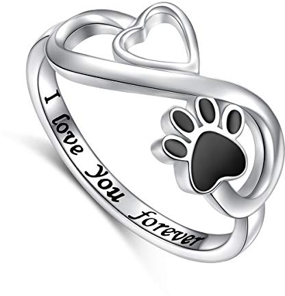 Pfote Ringe Hunde & Katzenpfoten Sterling Silber Damen & Mädchen Tierliebhaber Herz Pfote Tierschmuck (57(18.1))