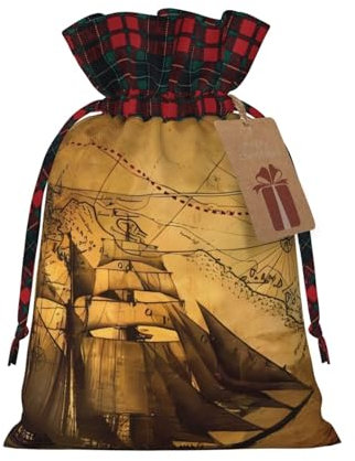 Segeln Piraten Thema Druck Weihnachten Kordelzug Geschenktüten Wiederverwendbare Geschenktüten Sackleinen Kordelzug Taschen Xmas Geschenk Tasche Für Hochzeit Weihnachten Neujahr Geschenk