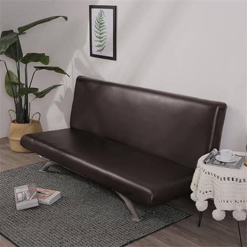 Surwin Sofabezug ohne Armlehnen 2/3 Sitzer, PU Leder Stretch Wasserdicht Armlose Clic Clac Sofabettüberzug Bunt Sofahusse Schonbezug Protector für Klappcouch Schlafsofa (180cm,Braun)