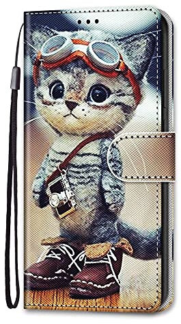 Dfjhure Samsung A05s Case Leather Flip Wallet Phone Case Cover Silicone Shockproof Bumper Cover Stand View Cover with Card Slots Case For Samsung Galaxy A05s- Cat