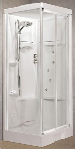 Novellini New Holiday SF Hammam 100x80 cm Cabina Doccia Multifunzione Apertura Soffietto Miscelatore Meccanico Vetro Trasparente Profilo Bianco Reversibile Idromassaggio Sauna Asta Altezza 225,5 cm