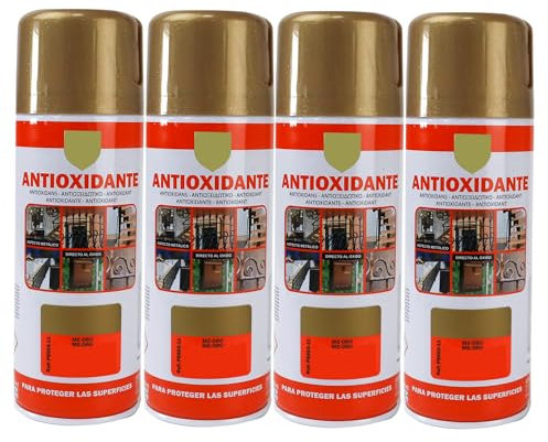 various-Pintura Spray Antioxidante Metalizada Oro 400 Ml para las Superficies de Metal, Hierro y Aluminio,Pack de 4 Unidad