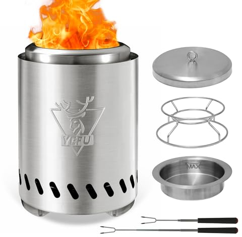 YEFU Braciere da tavolo senza fumo, per interni ed esterni, alimentato da pellet di legno, combustibili liquidi, mini fornello portatile con borsa, tappo bruciatore e rack e tappetino ignifugo, 14 cm