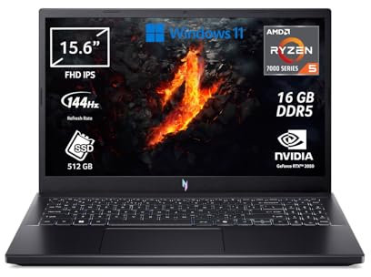 acer Nitro V 15 ANV15-41-R51W Notebook Gaming, Processore AMD Ryzen 5 7535HS, Ram 16 GB DDR5, 512 GB SSD, Display 15.6 FHD IPS 144 Hz LED LCD, NVIDIA GeForce RTX 2050 4 GB, Windows 11 Home