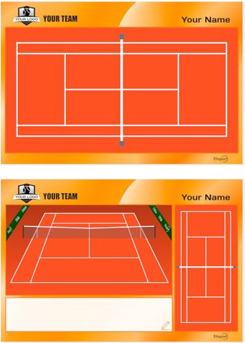 ETISPORT Taktisches Tennisbrett - Sandplatz. Doppelseitig, geeignet für trocken abwischbare Marker. INDIVIDUALISIERT mit Farbe, Wappen oder Logo, Namen und Verein.