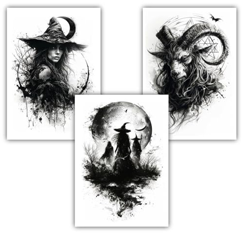 Samunshi® 3x Kunstdruck Hexen Poster Set mit Wicca Magier Motiven Bilder für Jugendzimmer Deko Geschenk DIN A3 29,7x42cm