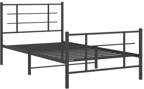 vidaXL Bettgestell Metall, Bett mit Kopfteil Fußteil, Bettrahmen mit viel Stauraum, Metallbett Gästebett Einzelbett, Schwarz 100x200cm