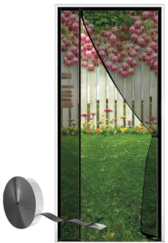 Magnet Fliegengitter Tür, Insektenschutz Doppeltür Fliegengitters 185x205cm Ideal für Schiebetür Balkontür Ohne Bohren, Kürzbar,Schwarz