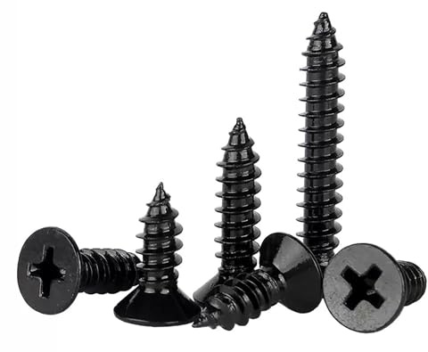 EBAIJQUO M4x25mm Phillips Flat Head Wood Screws Black Xylan Coated 304 Stainless Steel Self-Tapping Screws Full Thread for Wood/Sheet-Metal/Plasterboard(60pcs)