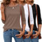 Ficerd 3 Pack 3/4 Sleeve Tops for Women Round Neck Dressy Basics Tees Casual Trendy Loose Fit T Shirts(Black,White,Coffee,X-Large)