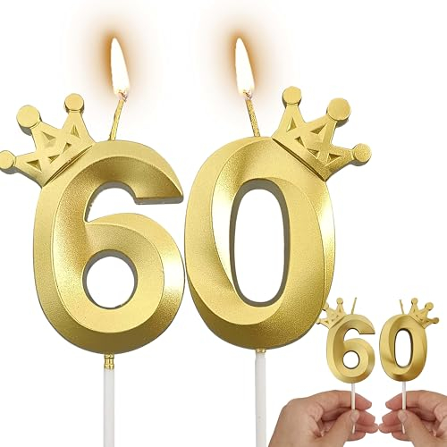 Gold Number Candles Birthday Candles for Cake Candles Birthday Decorations for Women/Men Birthday Cake Topper (Gold, 60)