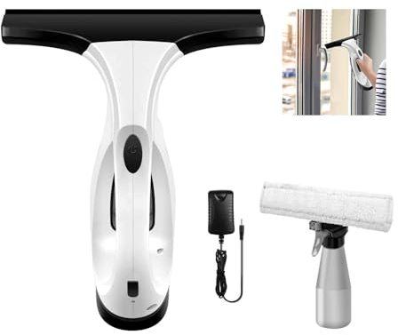 Akku Fenstersauger, Laufzeit bis zu 35 Minuten, Fenstersauger Kabellos mit 150ml Wassertank, 300ml Sprühflasche mit Mikrofasertuch für Fenster, Fliesen, Spiegel und Fensterputzer