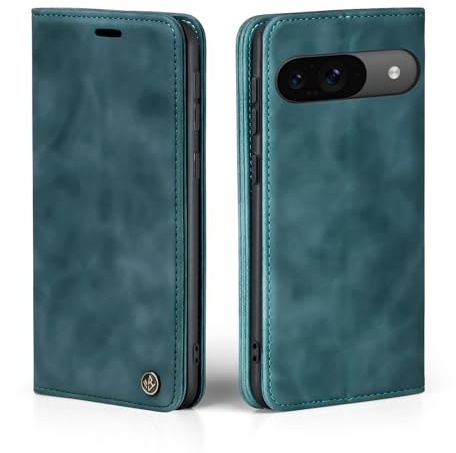 LBH Handyhülle für Google Pixel 9/9 Pro in Petrol Blau mit Karten- und Geldfach Smartphone Hülle mit Standfunktion Flip Case Schutzhülle Magnetverschluss Vintage