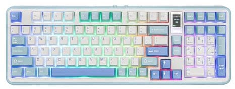 MechLands Vibe99 Wireless Gaming Keyboard mit 1.06'' Bildschirm, 100 Tasten Gasket Mechanical Keyboard, Hot Swappable Creamy Tastatur mit BT5.0/2.4GHz/USB-C, 5-Layer Padding, RGB, NKRO (Blau)
