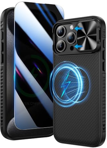 Doeshine for iPhone 16 Pro Max Case with Privacy Screen Protector and Slide Camera Cover, Military-Grade Drop Protection Rugged Hard Magnetic Phone Case Cover for iPhone 16 Pro Max 5G 2024 (Black)