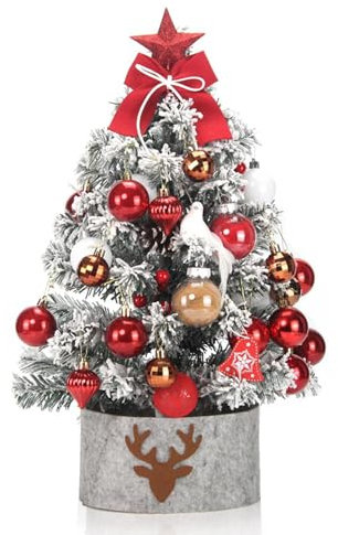 Gurxi 1pcs 45 cm, colore rosso con oro Mini albero di Natale con,albero di Natale artificiale da tavolo con rosse, piccolo albero di Natale per casa, ufficio, bar, tavolo da pranzo