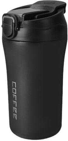 14oz Insulated Stainless Steel Coffee Cup with Straw, Leak-Proof BPA-Free Travel Mug for Hot and Cold Drinks, Portable Double-Wall Water Bottle with Silicone Base (Black)