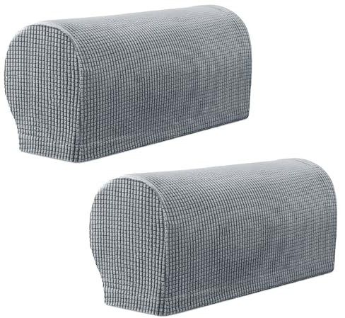 Armrest Chair Covers, 1 Pair Stretch Armrest Chair Anti-Slip Furniture Protector Slipcovers Elastic Removable Chair Sofa Couch Protector Stretch Fit for Armchairs Sofa Couches Recliner (Light Grey)