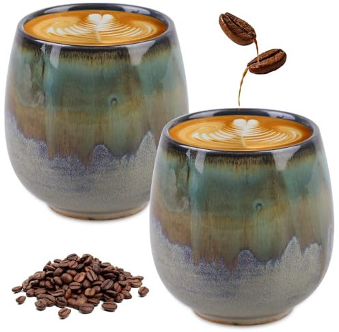 2 Stück Espressotassen Set, 80ml Espressotassen Steingut, Steingut Tassen Espressotasse, Espressobecher ohne Henkel, Espresso Tassen, Espresso Cups, Espresso Becher Keramik